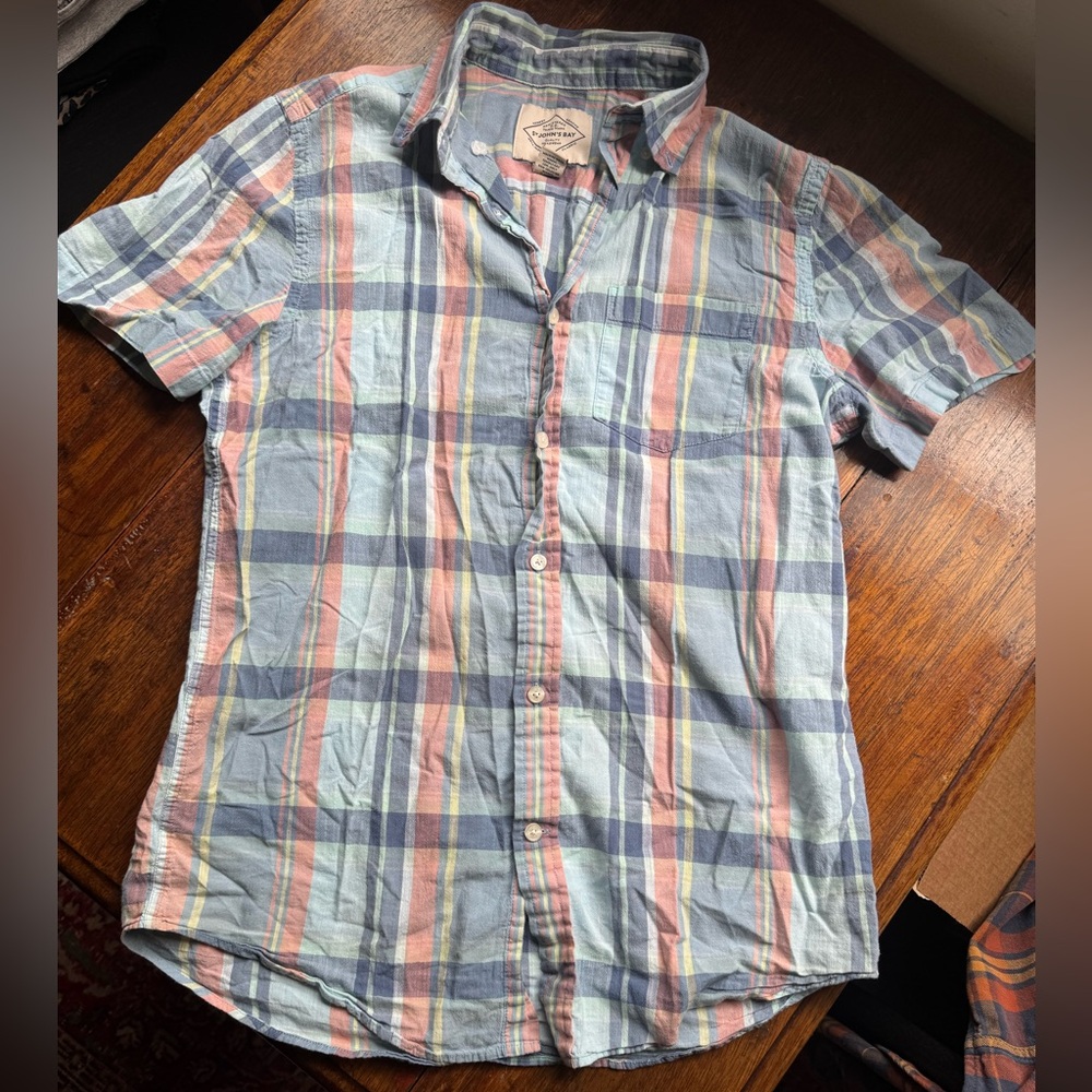 Vintage Plaid Light Blue Short Sleeved Shirt